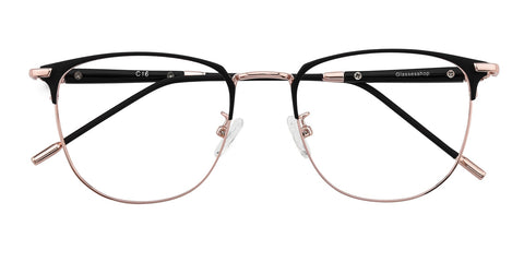 Oval Black & Rose Gold Metal Eyeglasses