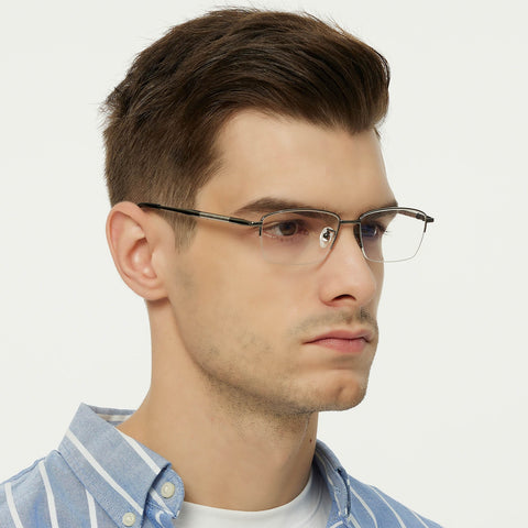 Charles Rectangle Black Semi-Rimless Eyeglasses